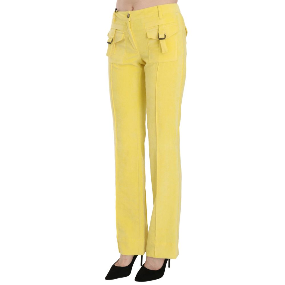 Just Cavalli Yellow Corduroy Mid Waist Straight Trousers Pants - Picture 3 of 4